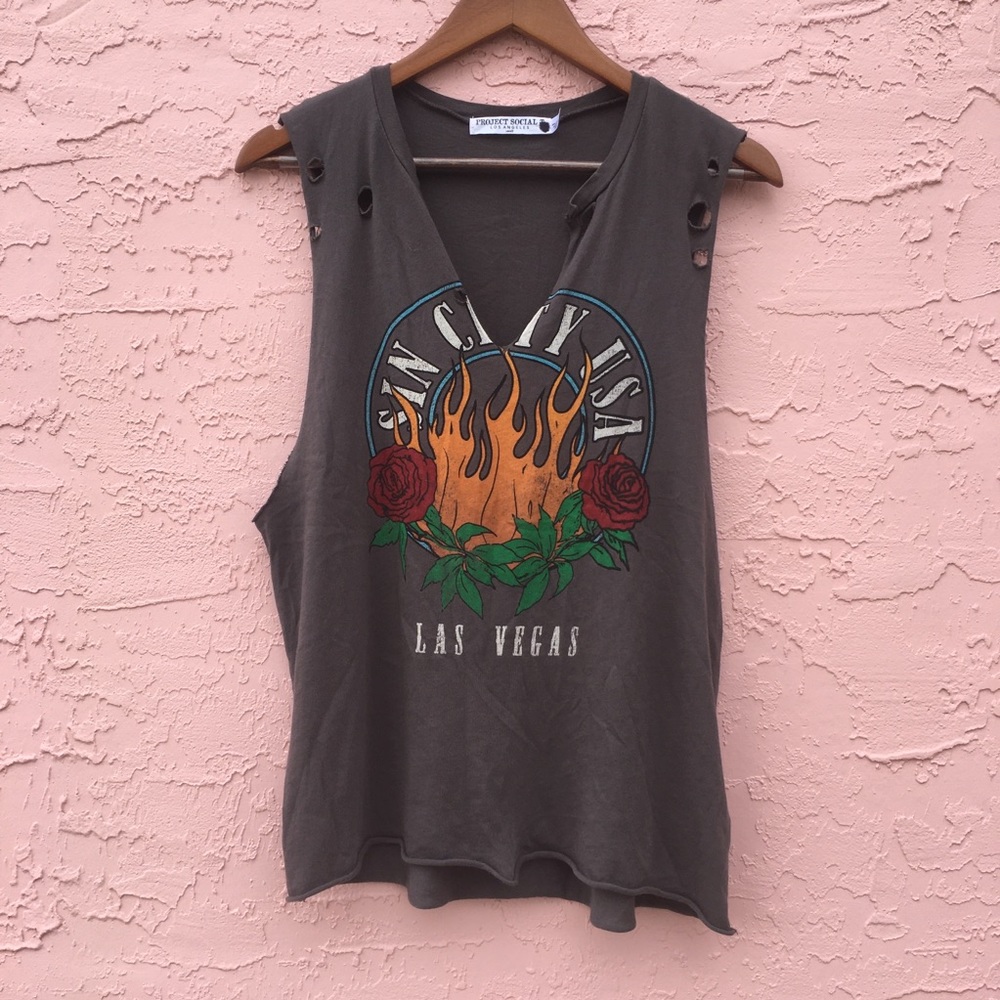 Project Social T Distressed T-Shirt Tee Las Vegas Sin City USA Roses Size S